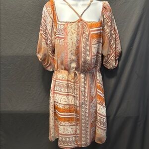 BCBGeneration Orange Brown Sundress with 3/4 Bishop Sleeves